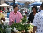 Refugee buying food at a farmers market